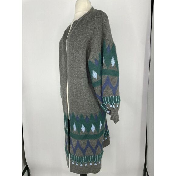 Anthropologie Kai Embroidered Balloon Sleeve Open Grey Sweater Coat One Size - Picture 3 of 10